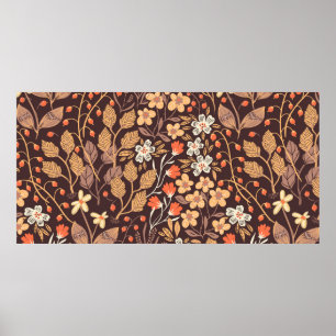 Poster padrão floral de colheita sem costura com folhas d