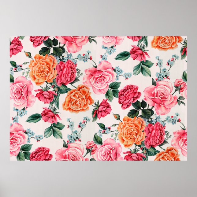 Poster padrão floral de cor d'água, vindima, flor, (Frente)