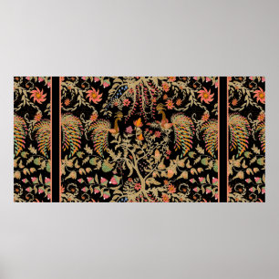 Poster Padrão floral de fada chinesa com belos pássaros
