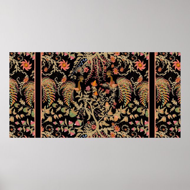 Poster Padrão floral de fada chinesa com belos pássaros (Frente)
