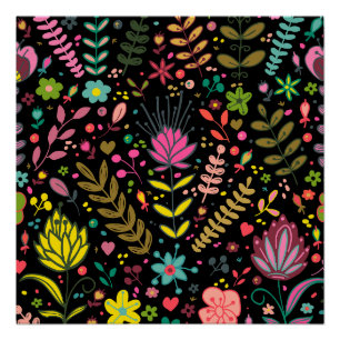Pôster Padrão Floral de Superfície - Papel de parede Flor