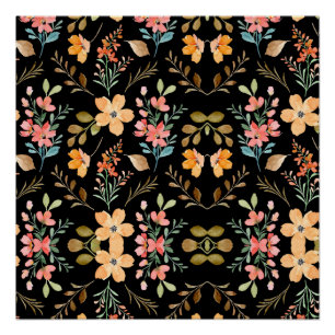 Pôster Padrão Floral de Superfície - Primavera de Aquarel