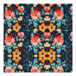 Pôster Padrão Floral de Superfície - Primavera decorativa