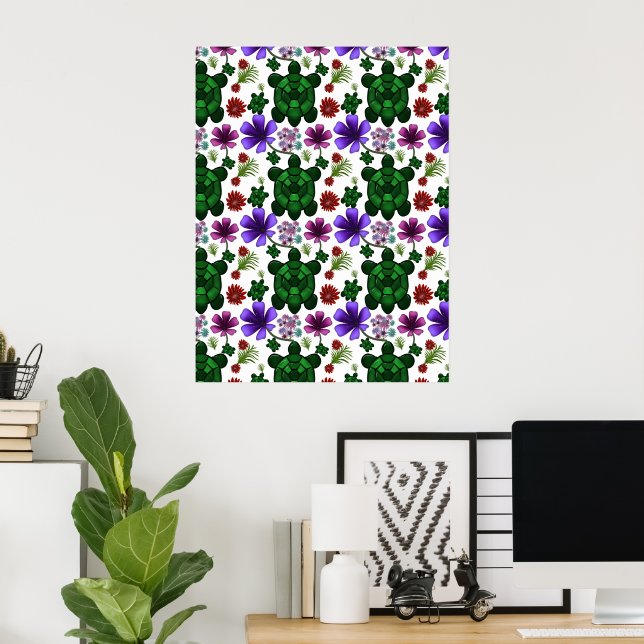 Poster Padrão floral de tartarugas  (Escritório em casa)