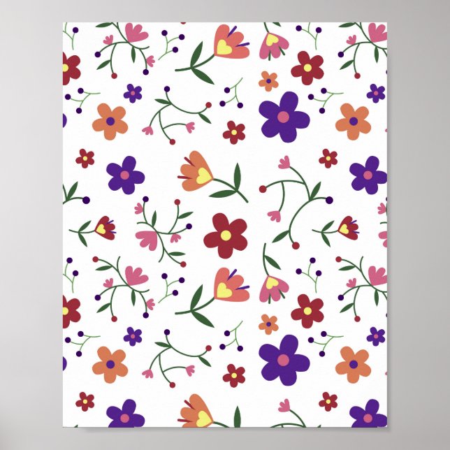 Poster Padrão Floral Desenhado À Mão (Frente)