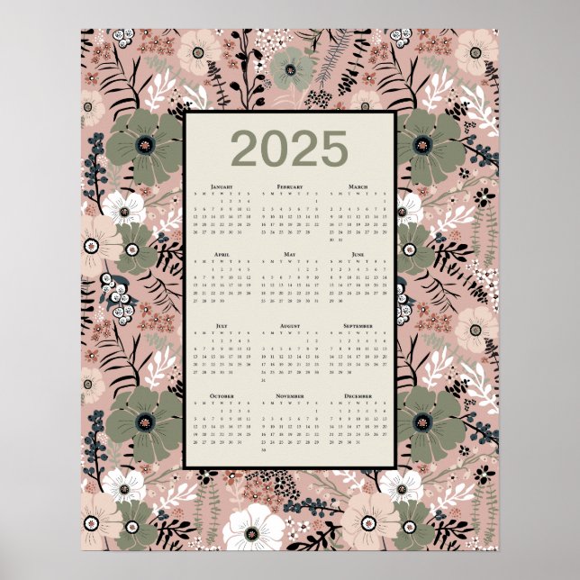 Poster Padrão Floral do Calendário 2025 (Frente)