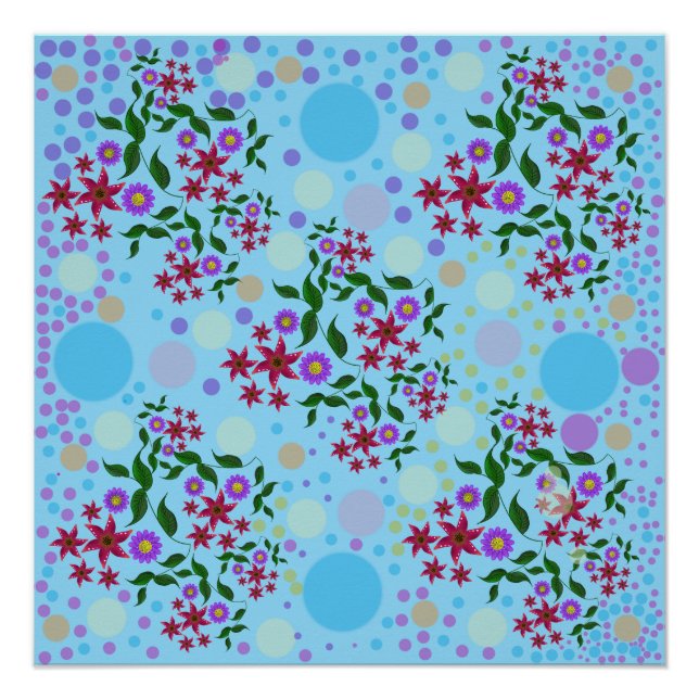 Pôster Padrão Floral e de Videira Customizado Fofo Kidcor (Frente)