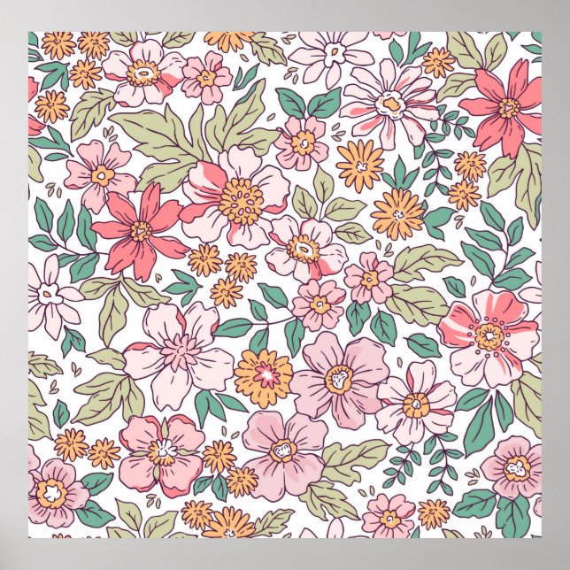 Poster Padrão floral elegante em flor de desenhar de mão  (Frente)