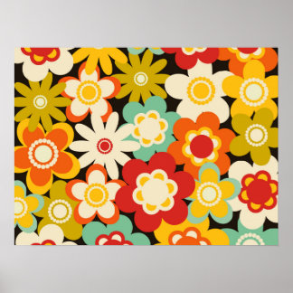 Poster Padrão Floral Fofo Colorido Retro