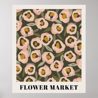 Poster Padrão Floral Ousado em Tinta | Botânica Desenhada