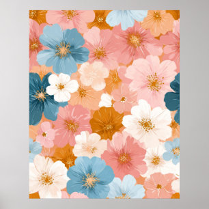 Poster Padrão Floral Pastel Bonito