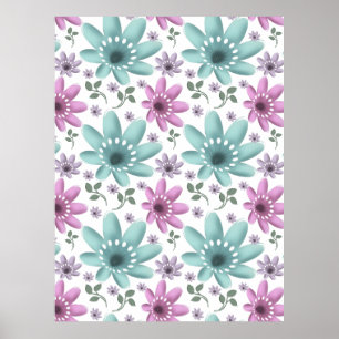 Poster Padrão Floral Pastel Sem Costura