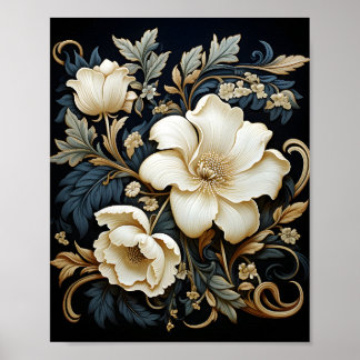 Poster Padrão Floral Preto De Fundo Belo Flor