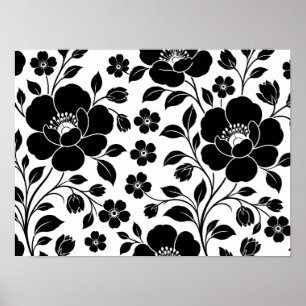 Poster Padrão Floral Preto Elegante