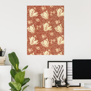 Poster Padrão Floral Red Lily no Estilo de William Morris