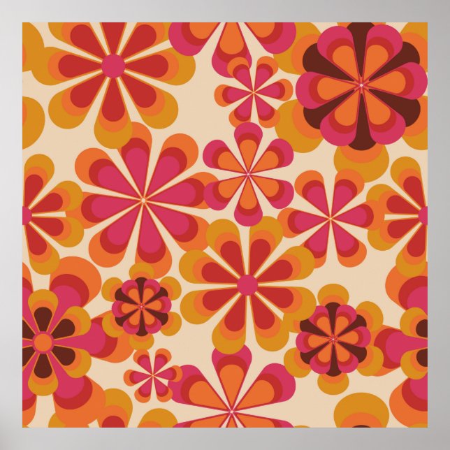 Poster Padrão floral retrô sem costura dos anos 70 com da (Frente)