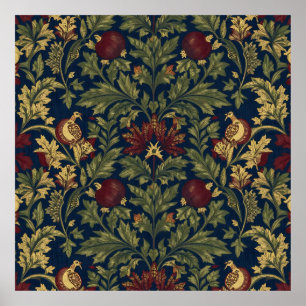 Poster Padrão Floral Romã Azul-Marinho William Morris