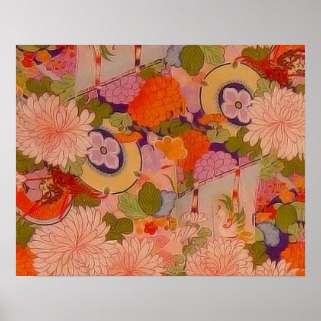 Poster Padrão Floral Rosa de Flor Kimono (Frente)