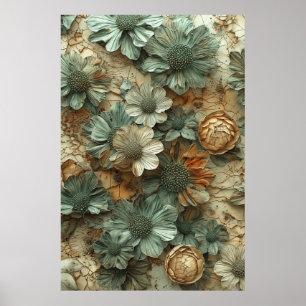 Poster Padrão Floral Seco Vintage: Botânica Texturizada