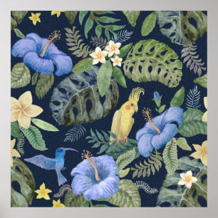 Poster Padrão floral sem costura a partir de água pintada