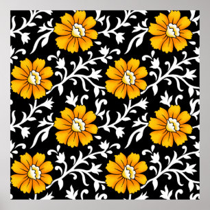 Poster Padrão Floral sem costura com Background preto,b
