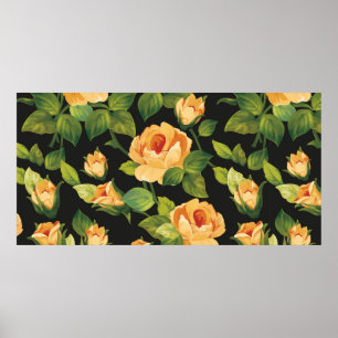 Poster Padrão floral sem costura com belos rosas