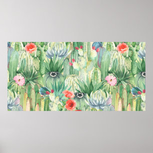 Poster Padrão floral sem costura com cactos, suculentos