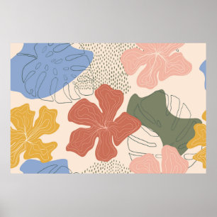 Poster Padrão floral sem costura desenhado à mão,colag