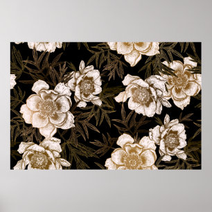 Poster Padrão floral sem soldadura. Farinhas de jardim e