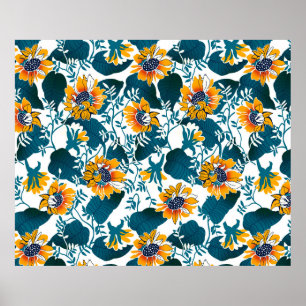 Poster Padrão floral sem soldadura, fundo no art nouveau