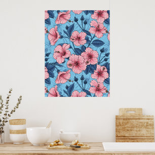 Poster Padrão Floral Tropical de Hibisco