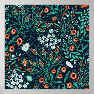 Poster  padrão floral uniforme com florais e cola de Verã