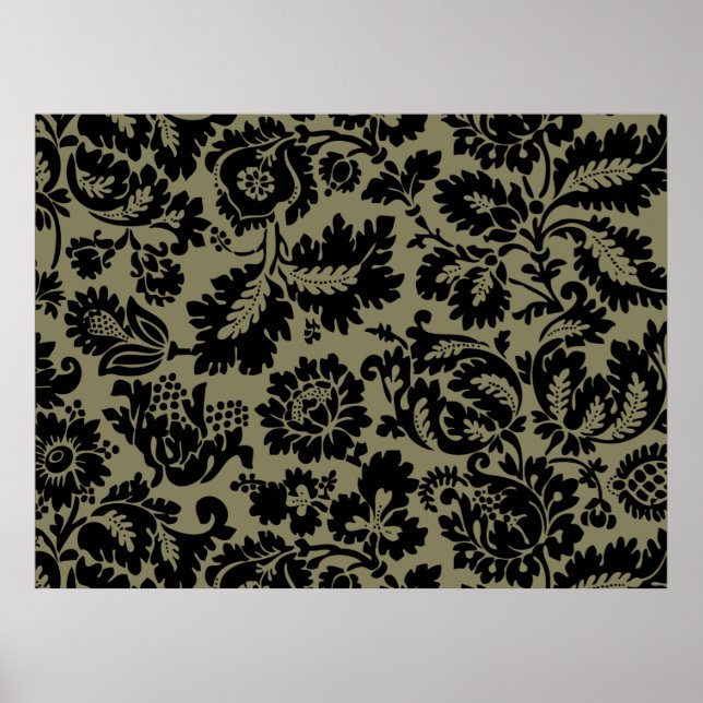 Pôster Padrão Floral Veneziano Preto e Branco de William  (Frente)