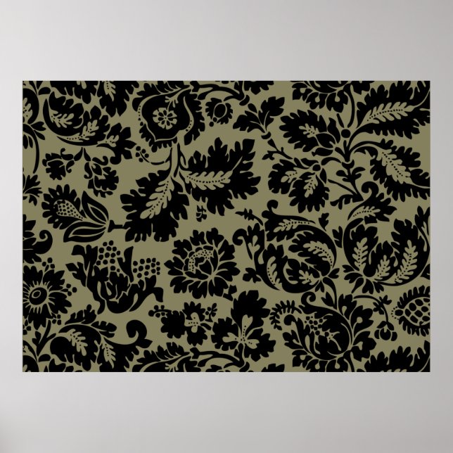 Pôster Padrão Floral Veneziano Preto e Branco de William  (Frente)
