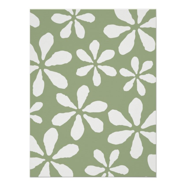 Pôster Padrão Floral Verde Salvia Moderno Botânica Simple (Frente)