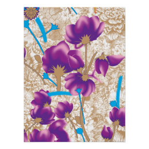Pôster Padrão floral vibrante com púrpura e azul f