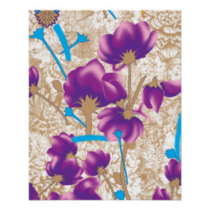 Pôster Padrão floral vibrante com púrpura e azul f