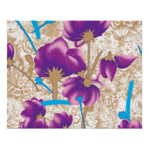 Pôster Padrão floral vibrante com púrpura e azul f