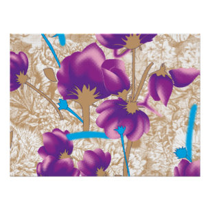 Pôster Padrão floral vibrante com púrpura e azul f