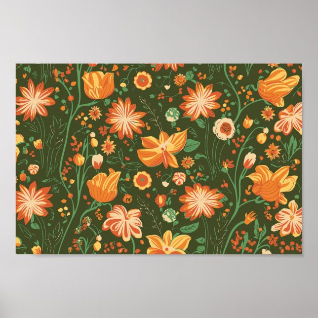 Poster Padrão Floral Vibrante com Sangue Laranja e Amarel (Frente)