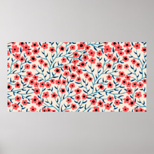 Poster padrão floral vintage sem costura com abstrato bl