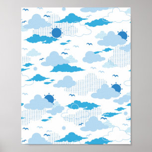 Poster Padrão Fluffy Cloud Sunny White Sky