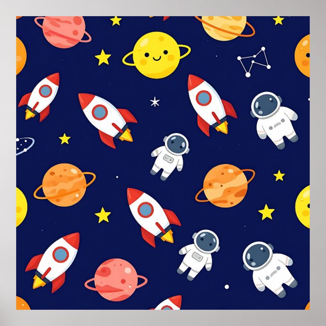 Poster Padrão Fofo de Explorador Espacial Infantil (Frente)