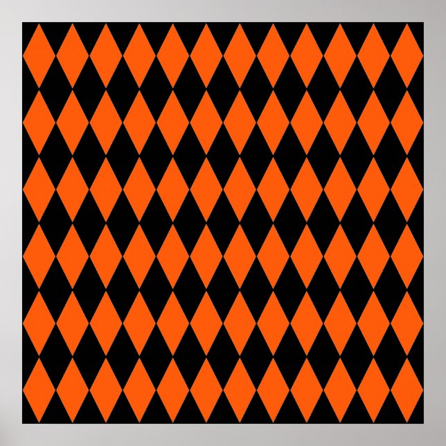 Poster Padrão Funky Orange e Black Diamond Harlequin (Frente)