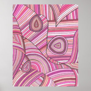Poster Padrão Geométrico Abstrato Rosa com Linhas Curvas