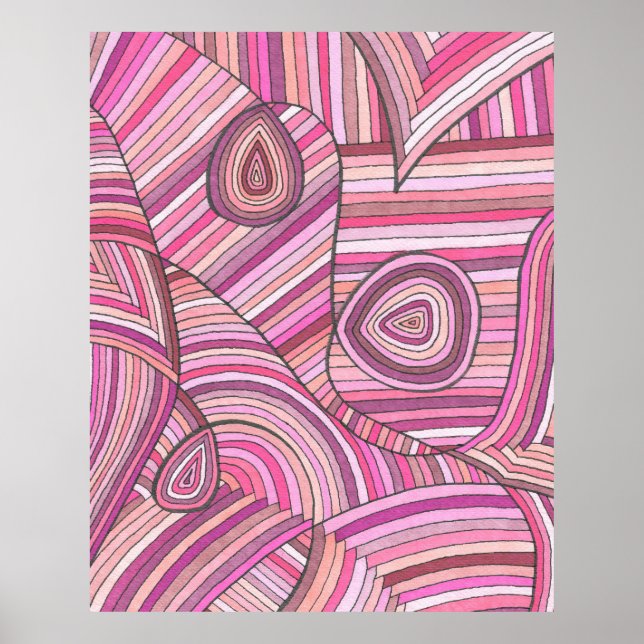 Poster Padrão Geométrico Abstrato Rosa com Linhas Curvas (Frente)