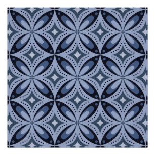 Pôster Padrão Geométrico Azul Estilo Retro