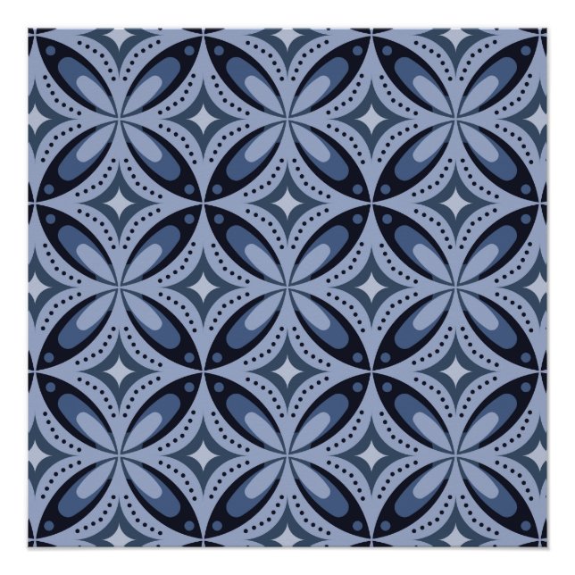 Pôster Padrão Geométrico Azul Estilo Retro (Frente)