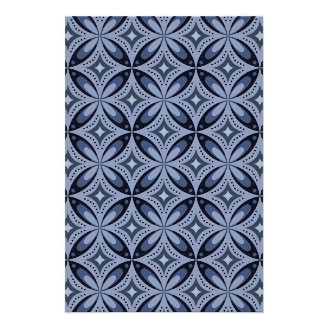 Pôster Padrão Geométrico Azul Estilo Retro (Frente)