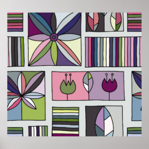 Poster Padrão geométrico colorido, desenhado à mão.